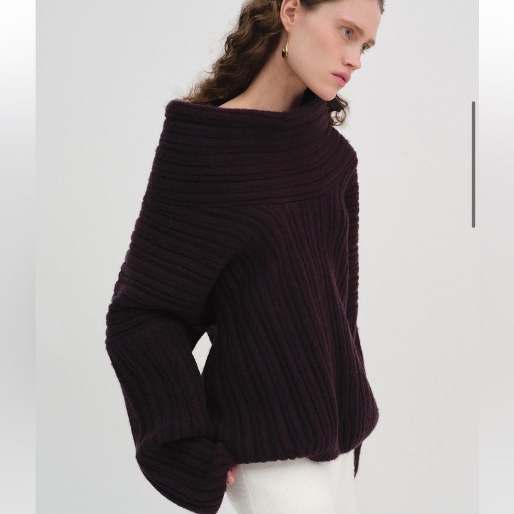 Source unknown Becca oversized high roll knot pullover black berry